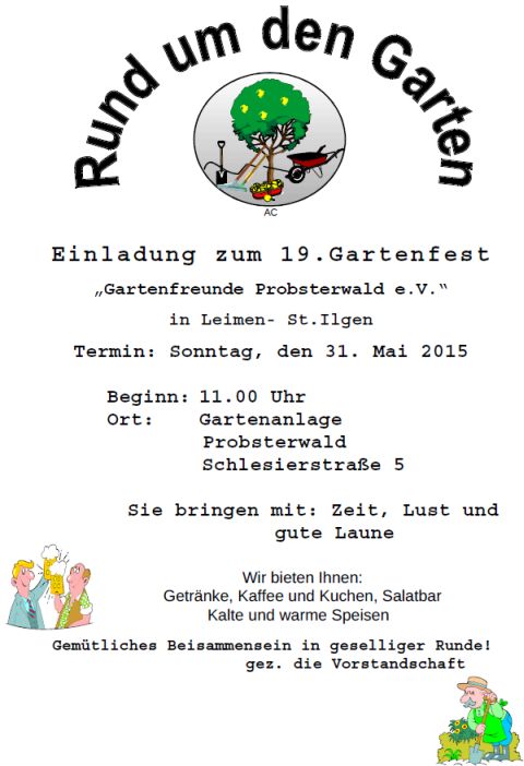 31. Mai – Gartenfest der Gartenfreunde Probsterwald