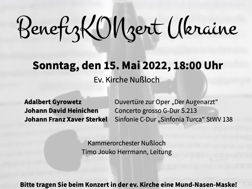 Ukraine-Benefizkonzert des Kammerorchester Nussloch kommenden Sonntag