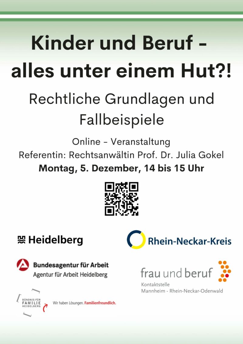 Kinder und Beruf – alles unter einem Hut?! Online-Veranstaltung am 5. Dezember