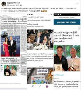 Collage aus Presseberichten über Cagdas Halicilar als Jeff-Bezos-Double